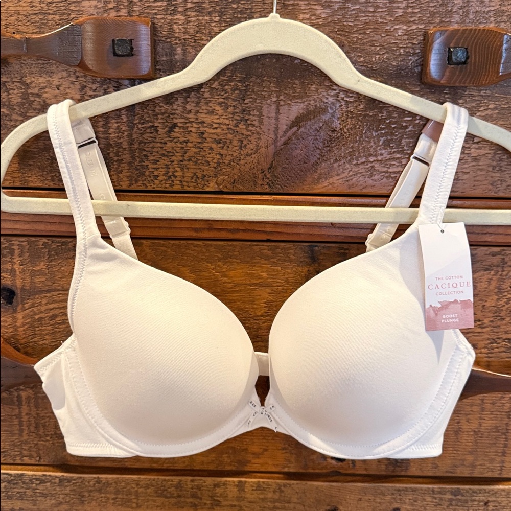 Lane Bryant Cotton Boost Plunge Bra, White, 34DD